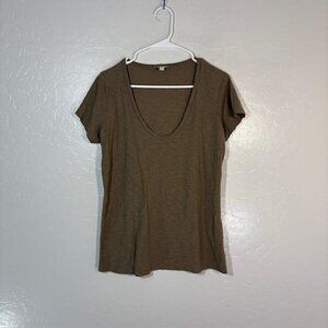James Perse Shirt Womens Large Brown V Neck Short Sleeve Modal Blend WSVH3182CU